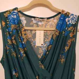 Jon & Anna Green Floral Surplice Maxi Dress NWT